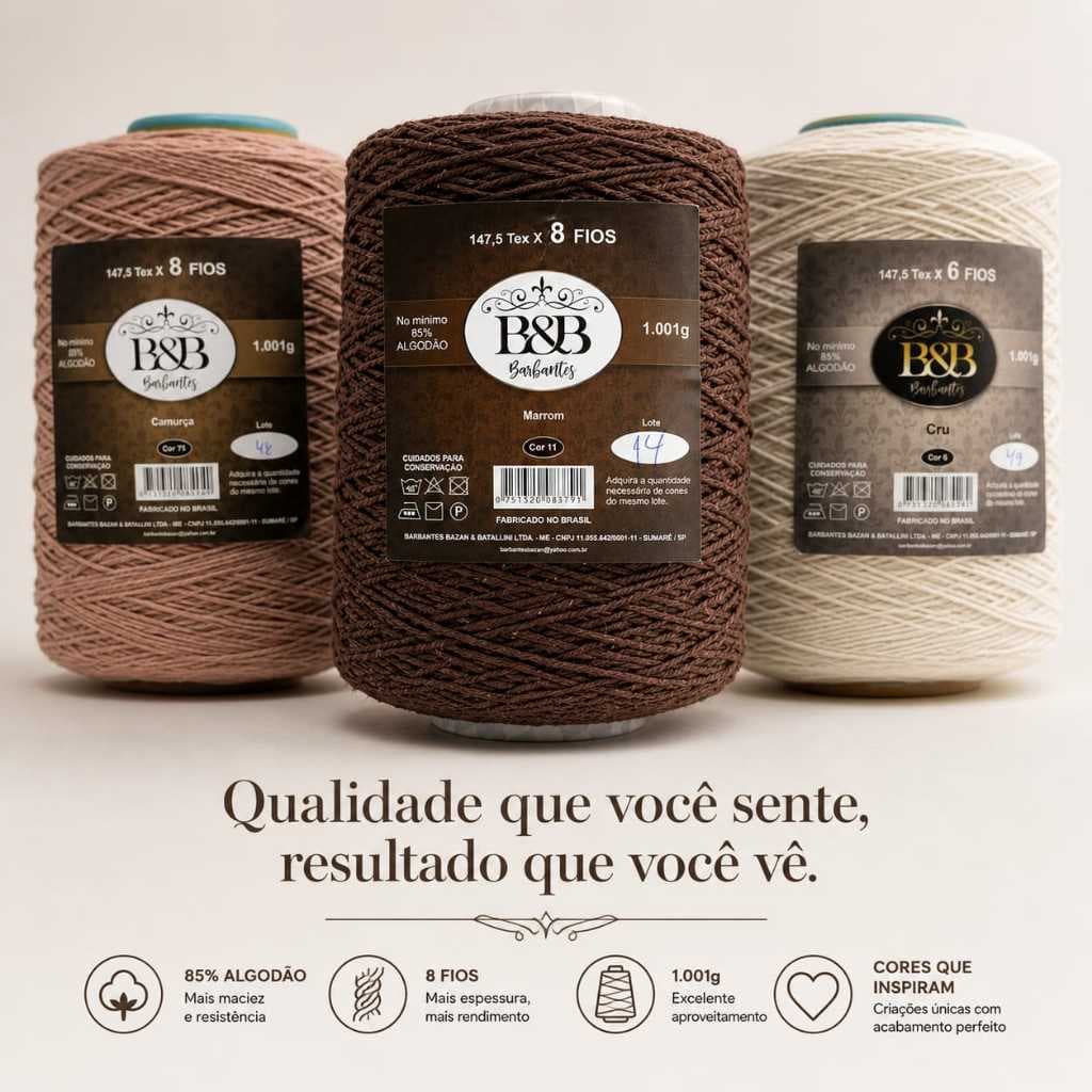 Kit 3 Barbante Crochê Fio 8 Macio Resistente Para Tapetes Bolsas Roupas Artesanato 1kg Cada Cone