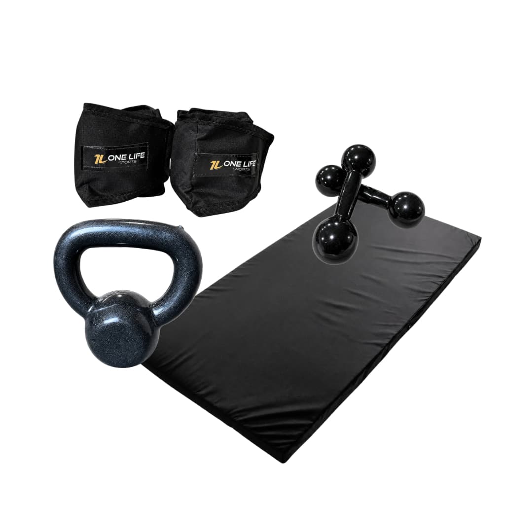 Kit Aeróbico Treino em Casa Caneleira 2kg Halter 2kg Kettlebell 4kg Colchonete Academia