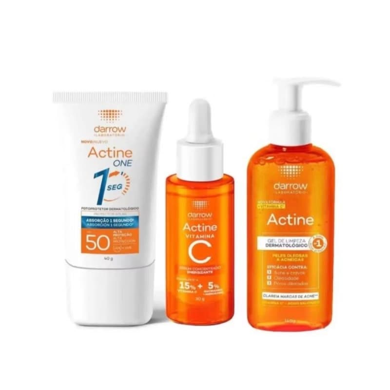 Kit dermatológico Gel de Limpeza 140g + Sérum Vitamina C 30g + Protetor Solar Facial One FPS 50 Sem Cor 40g