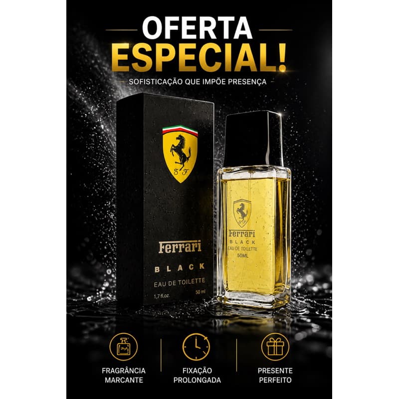 Perfume Ferrari Black 50ml - Fragrância Masculina Importada Aroma Marcante Longa Duração