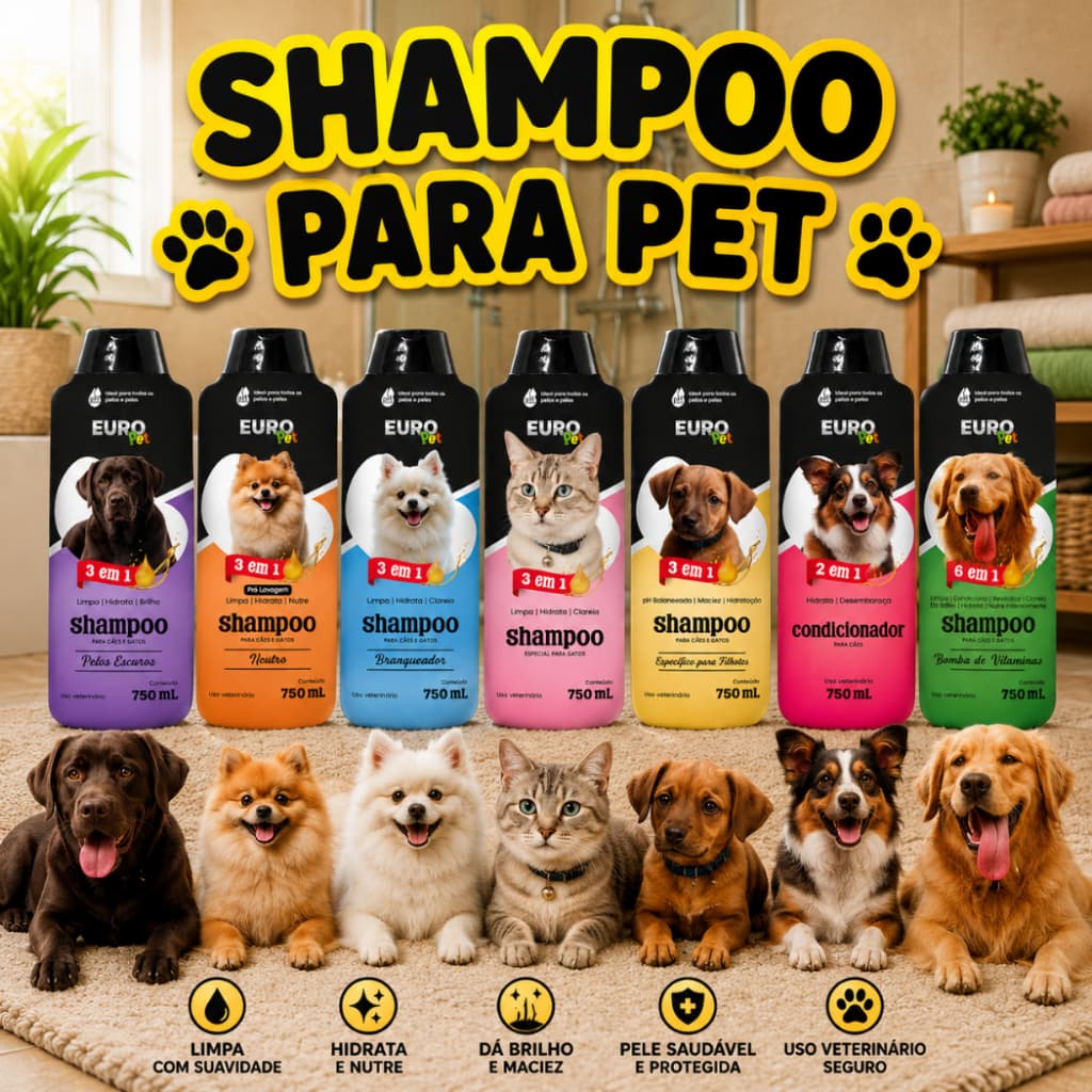 Shampoo Condicionador para Cachorro e Gato 750ml xampu profissional  filhotes pet veterinario