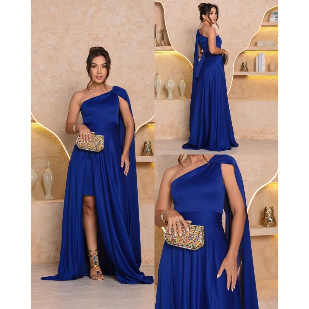 Vestido Feminino De Festa Longo com Capa e abertura lateral Casamento Madrinhas Formatura
