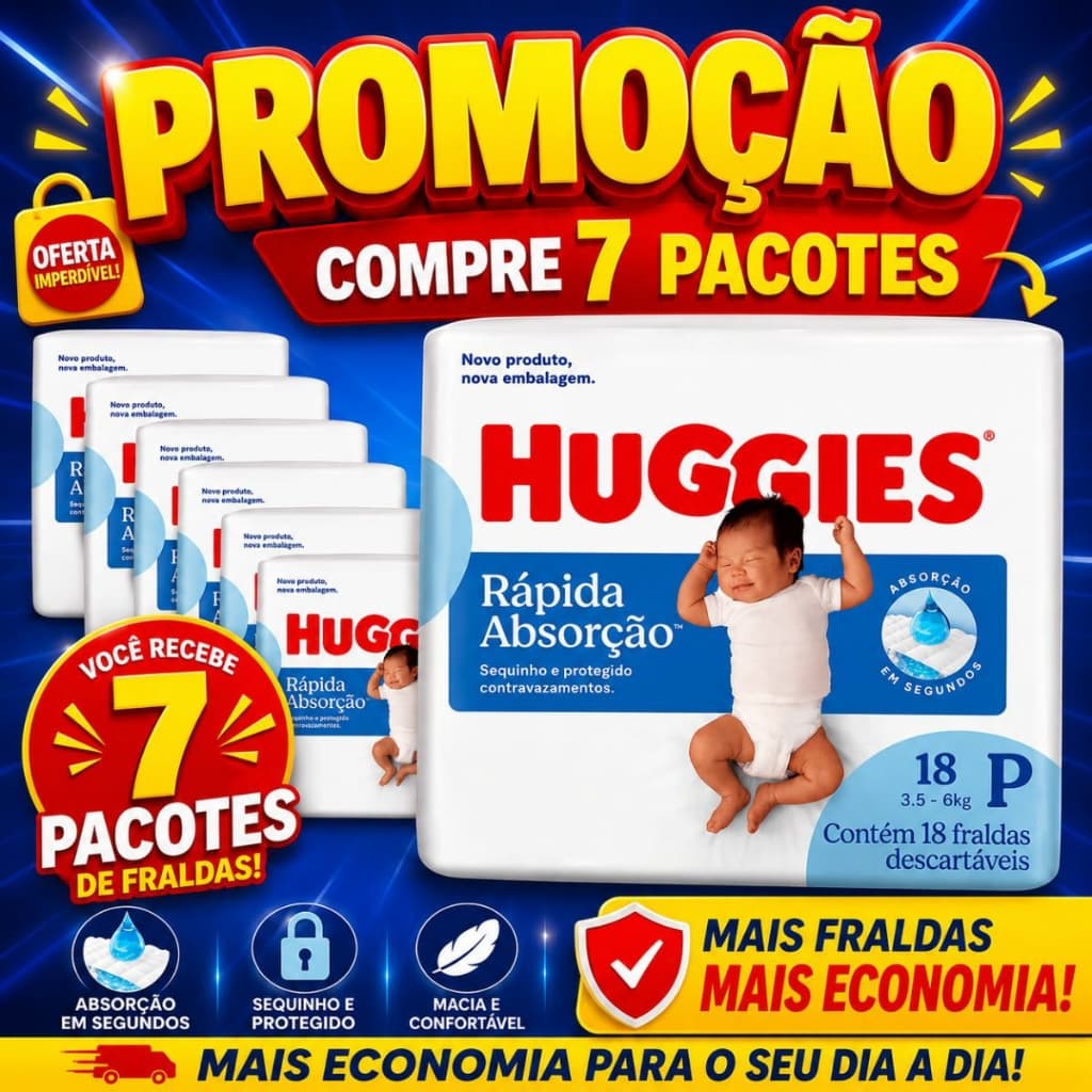 7 Pacotes Da Fralda Huggies Rapida Absorcao Tamanho P