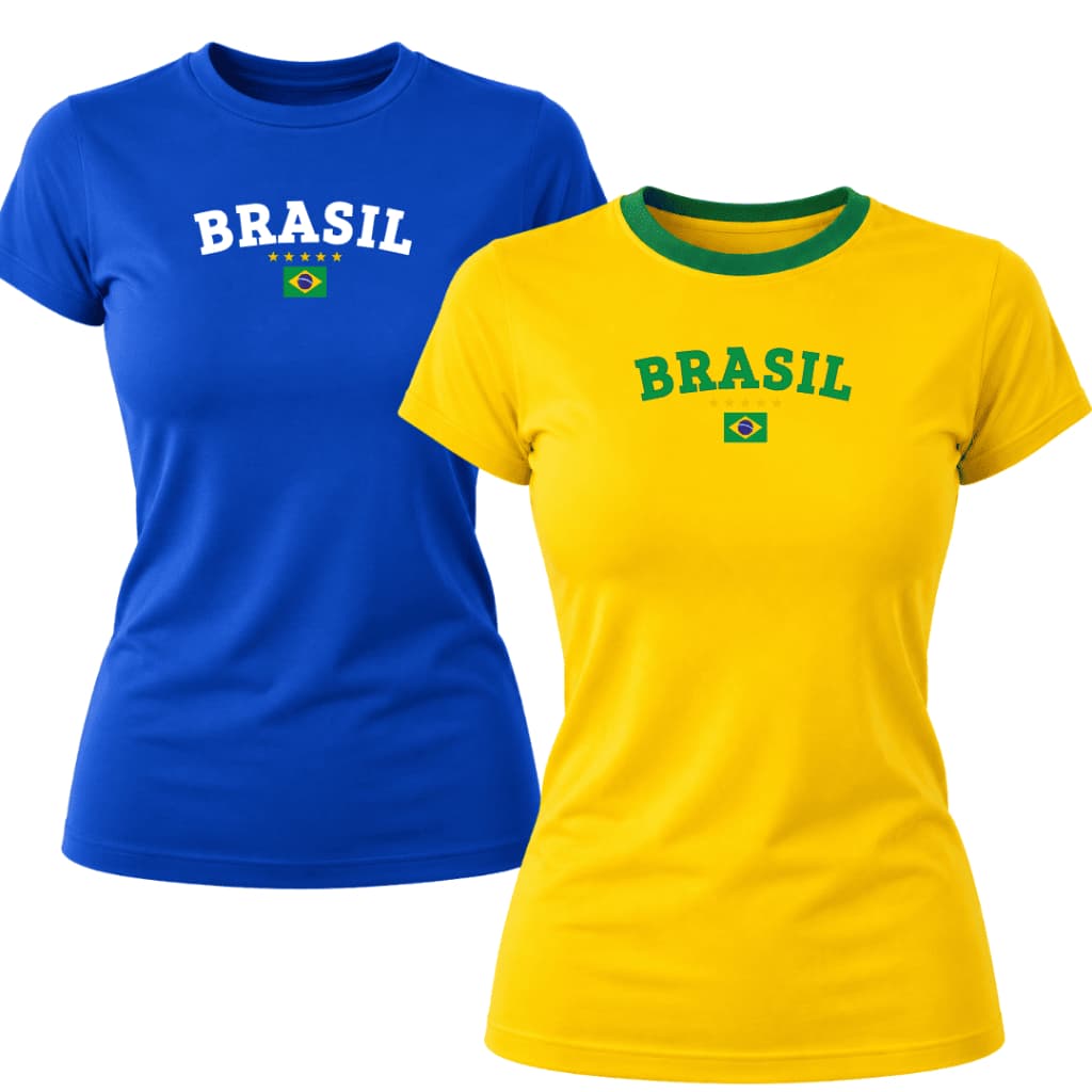 Kit 2 T-shirt Camiseta Do Brasil Camisa Babylook Feminina Estampada Lançamento Copa Promoção