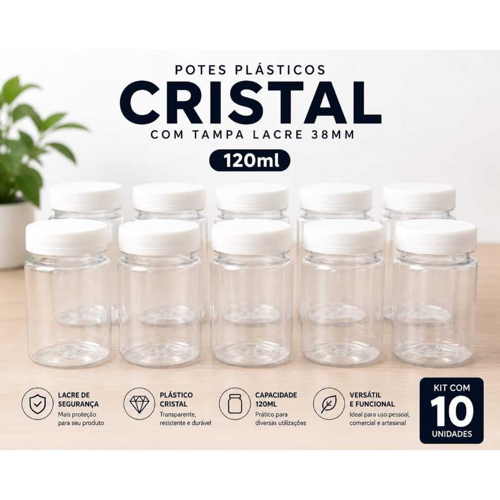 kit 10 Potes de acrílico com tampa para colocar temperos ou outros objetos 120ml