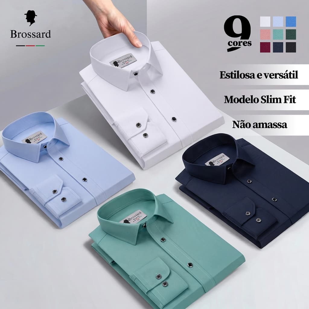 Camisa Social Roupas Masculina Estilosas Manga Longa Não amassa, Blusa Algodão Slim Diário e  Casual