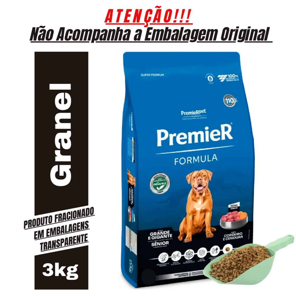 Kit 3Kg a Granel Ração Para Cachorro Premier Pet Raças Grandes e Gigantes