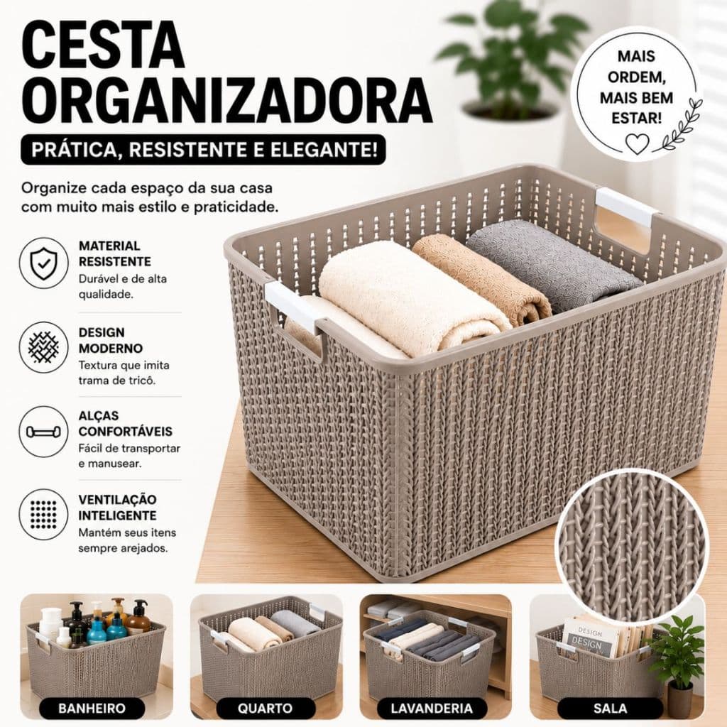 Kit 2 Cestos Organizadores sem Tampa Multiuso