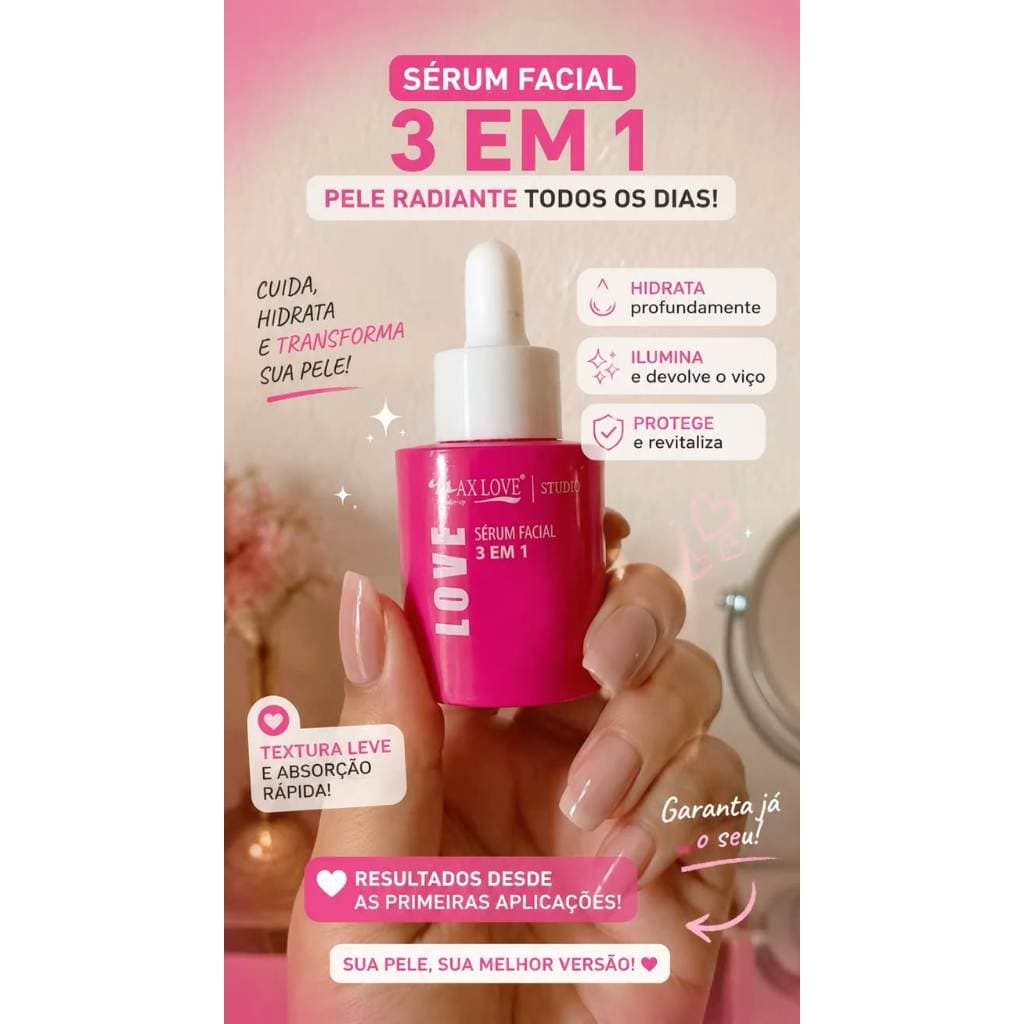 ✨💖 SÉRUM FACIAL 3 EM 1 Vitamina C + Rosa Mosqueta + Ácido Hialurônico - MAX LOVE 💖✨