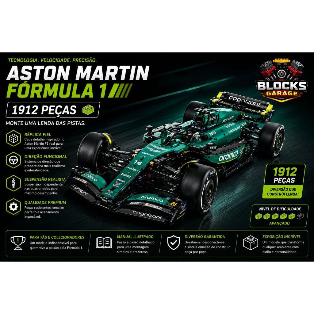 Blocos de Montar Lego Formula 1 Aston Martin 1912pcs  Com Manual de Montagem  **SEM CAIXA(BOX)**
