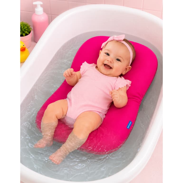 Almofada de banho bebê conforto para banheira rosa menina confortável