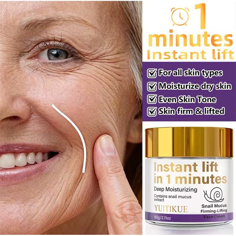Creme Facial  Efeito Lifting Instantâneo 1 Minuto Base de Caracol Anti-Idade Rugas Firmeza Hidratante 60g