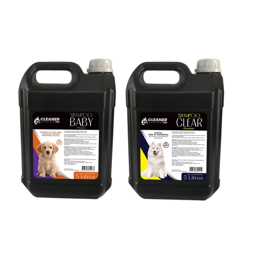Kit Shampoo Pet Profissional Branqueador + Filhotes 5 Litros Shampoo para Cachorro 5 Litros Banho e Tosa Pronto Uso