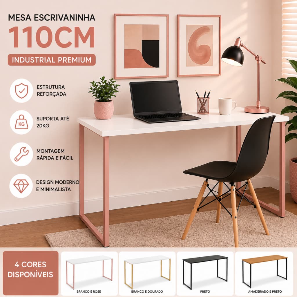 Mesa Escrivaninha Industrial 110 x 45 x 75 cm resistente e elegante
