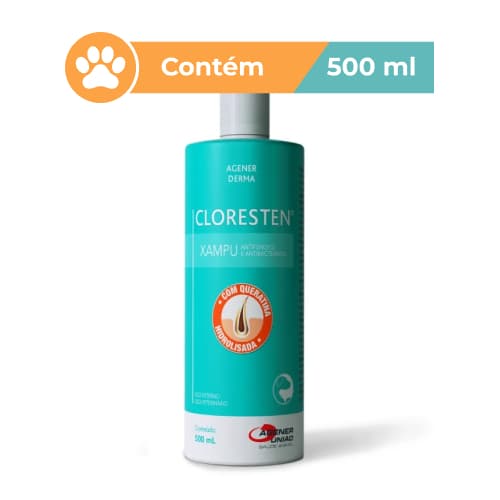 Shampoo Cloresten Agener 500ml para Cães e Gatos – Auxilia no controle de fungos e bactérias