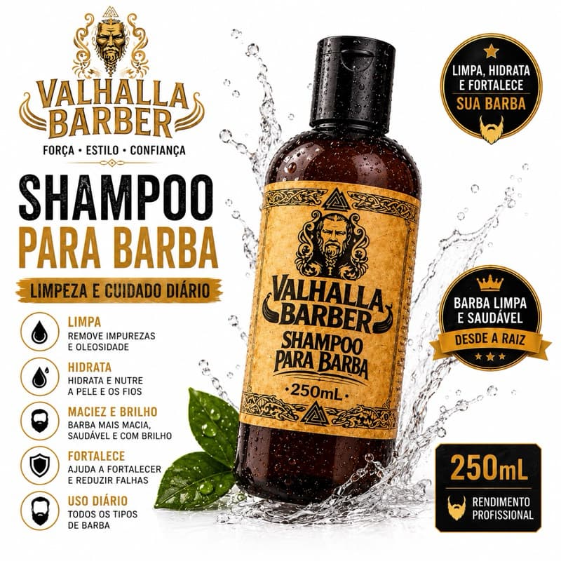 Shampoo para Barba hidratante Limpa, hidrata e modela barba  Profissional Valhalla 250ML