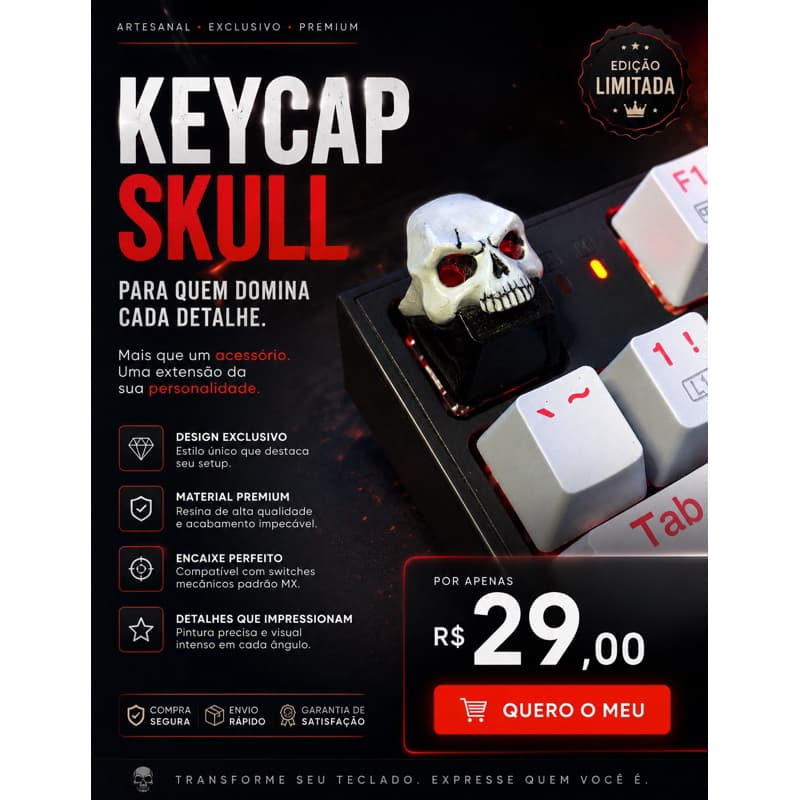 Keycap personalizado Caveira Skull para Teclado Mecânico