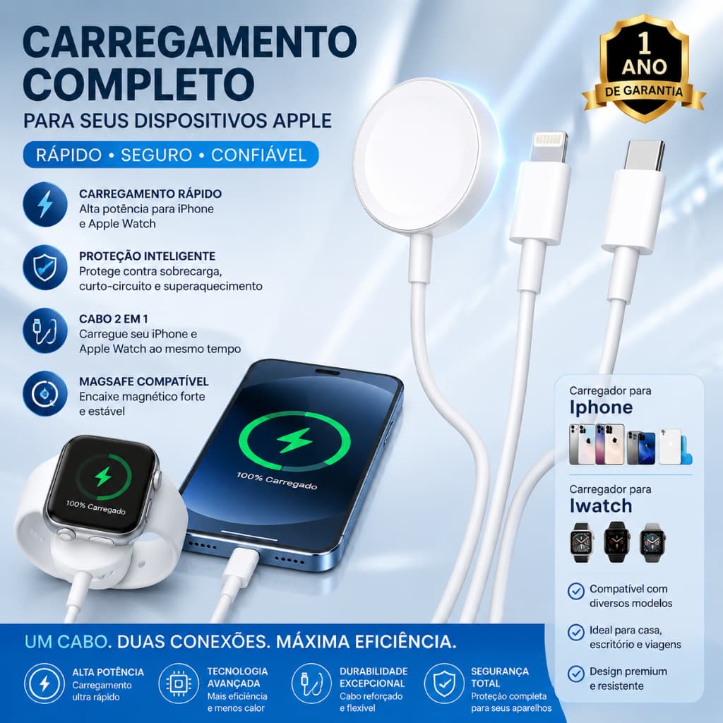 【Brasil Spot Sale】Carregador Magnético Lightning Cabo 1.2M 3 em 1 Tipo-C Indução Carregamento Rápido