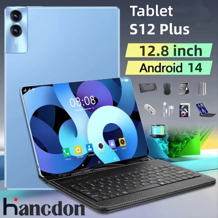 Hancdon Tab S12 PlusTablet PC de Alta Performance com Tela de 12.8” HD 16GB+512GB Android 14 Câmera Dupla e  8800mAh