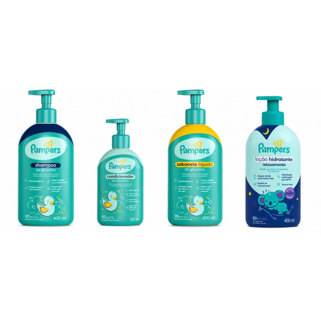 Kit Pampers Shampoo + Condicionador + Sabonete líquido + Loção Hidratante Relax.
