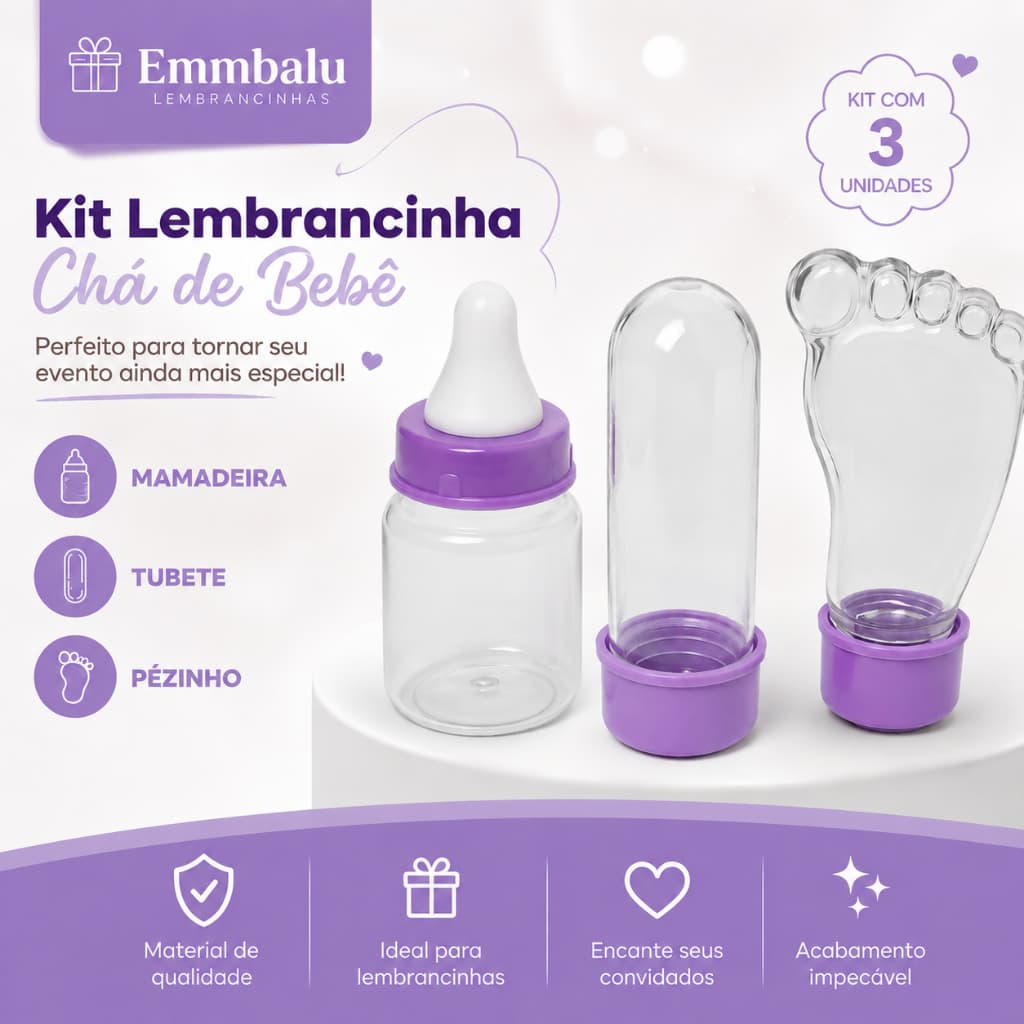 Kit 30 Lembrancinhas 10 Mini Tubete 10 Mamadeira 10 Tubete Pezinho Pé Chá de Bebe