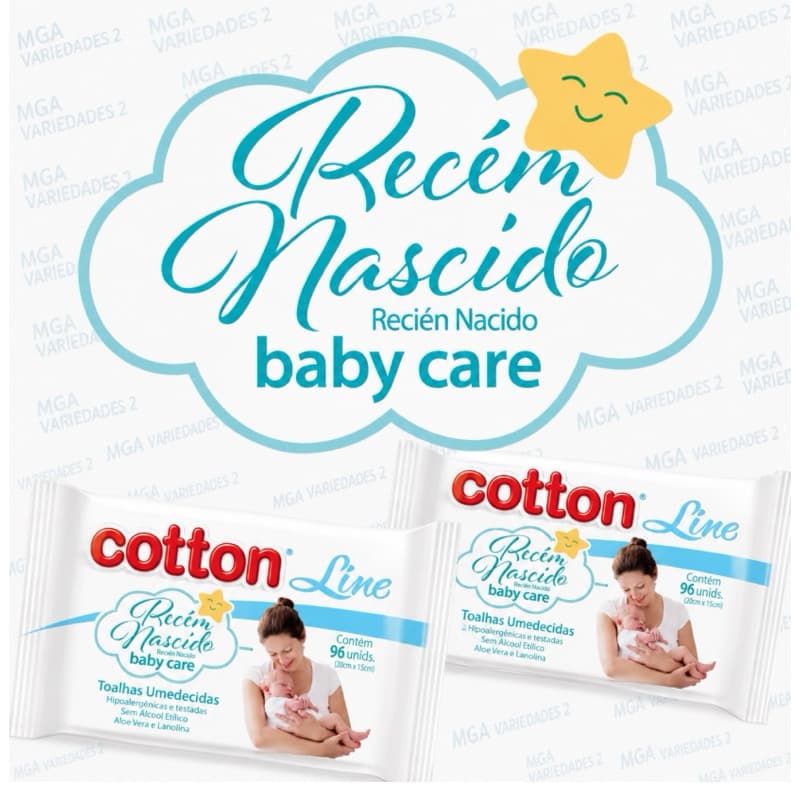 Kit 12 Pacotes C/ 48 Lenços Umedecidos Cotton Line Baby Care