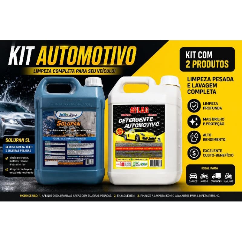 Kit Automotivo Solupan 5L + Lava Autos 5L Limpeza Completa Carro Moto Caminhão