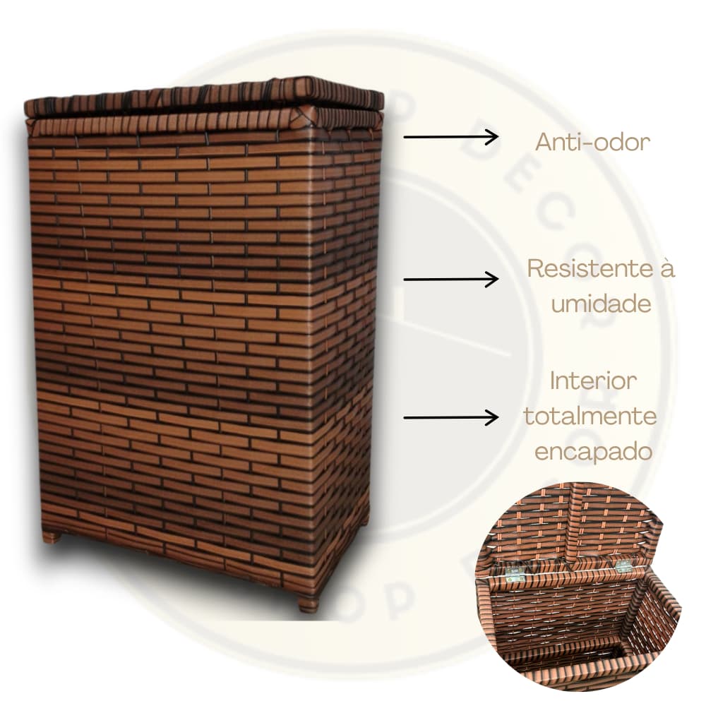 Cesto de Roupa Suja Revestido com Tampa Roupeiro Organizador Bebê banheiro closet lavanderia  (Já Montado)