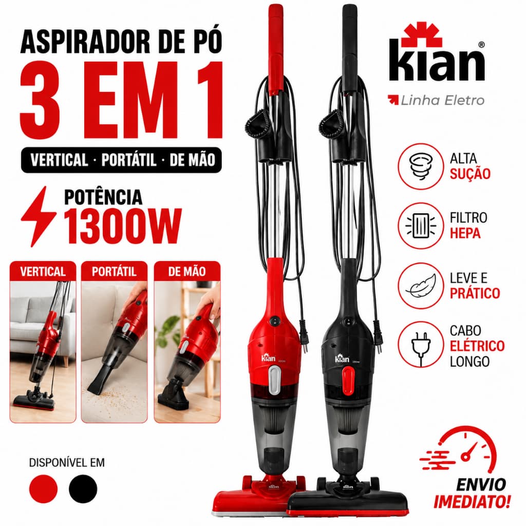 Aspirador De Pó 3 Em 1 1300w Para Casa Tirar Sujeira - Kian