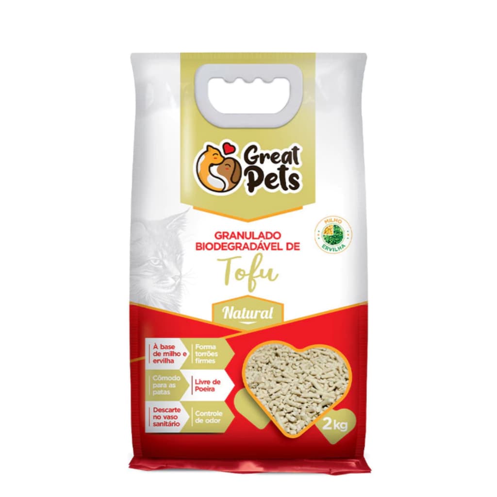Areia Sanitária Biodegradável Natural para Gatos Tofu 2KG 100% Controle de Odor Zero Poeira