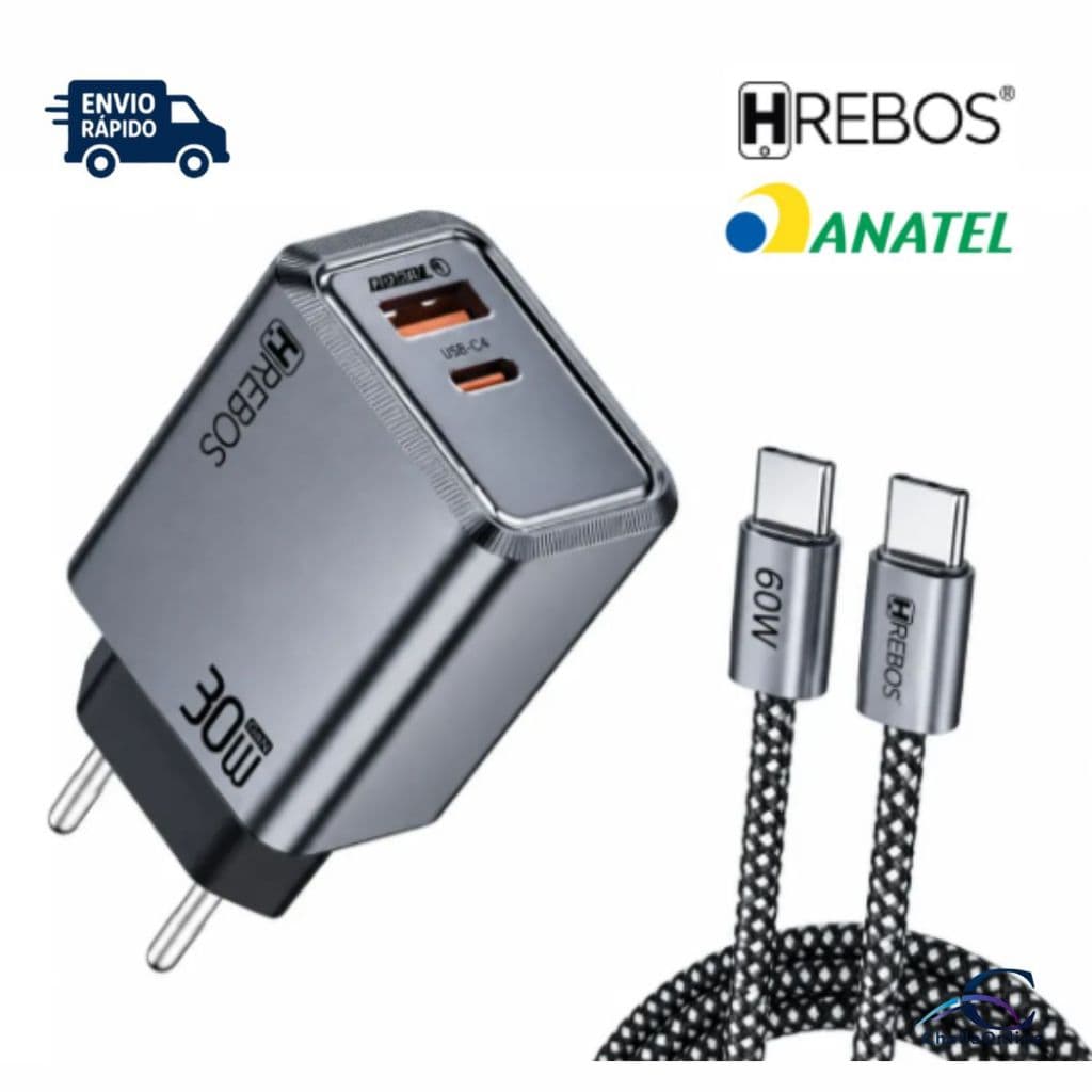 Carregador Android Tablet Notebook Hrebos 30W Com e Sem cabo (Ligthining-TipoC) Iphone