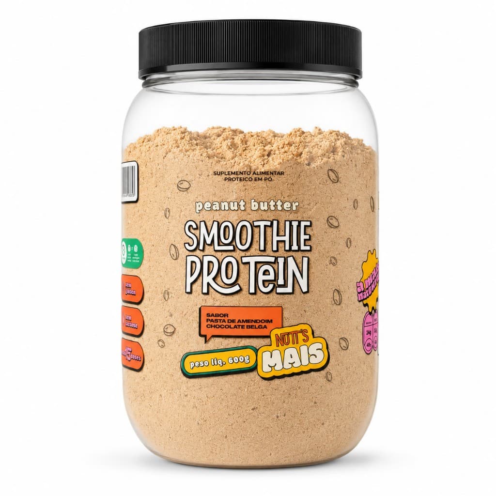 Smoothie Protein 600g Whey Protein Sabor Pasta de Amendoim de Chocolate Belga Zero Lactose