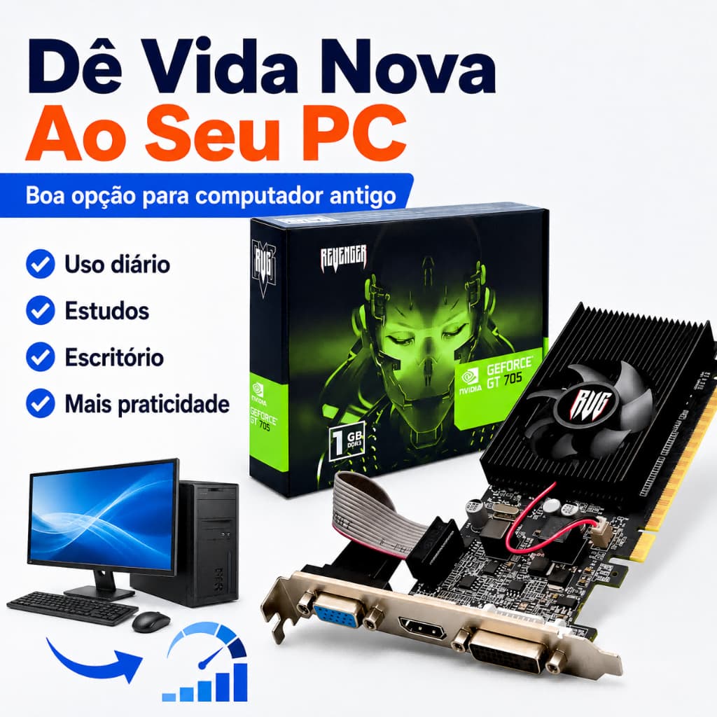 Placa De Vídeo GT 705 2GB DDR3 Para PC HDMI VGA DVI PCI Express