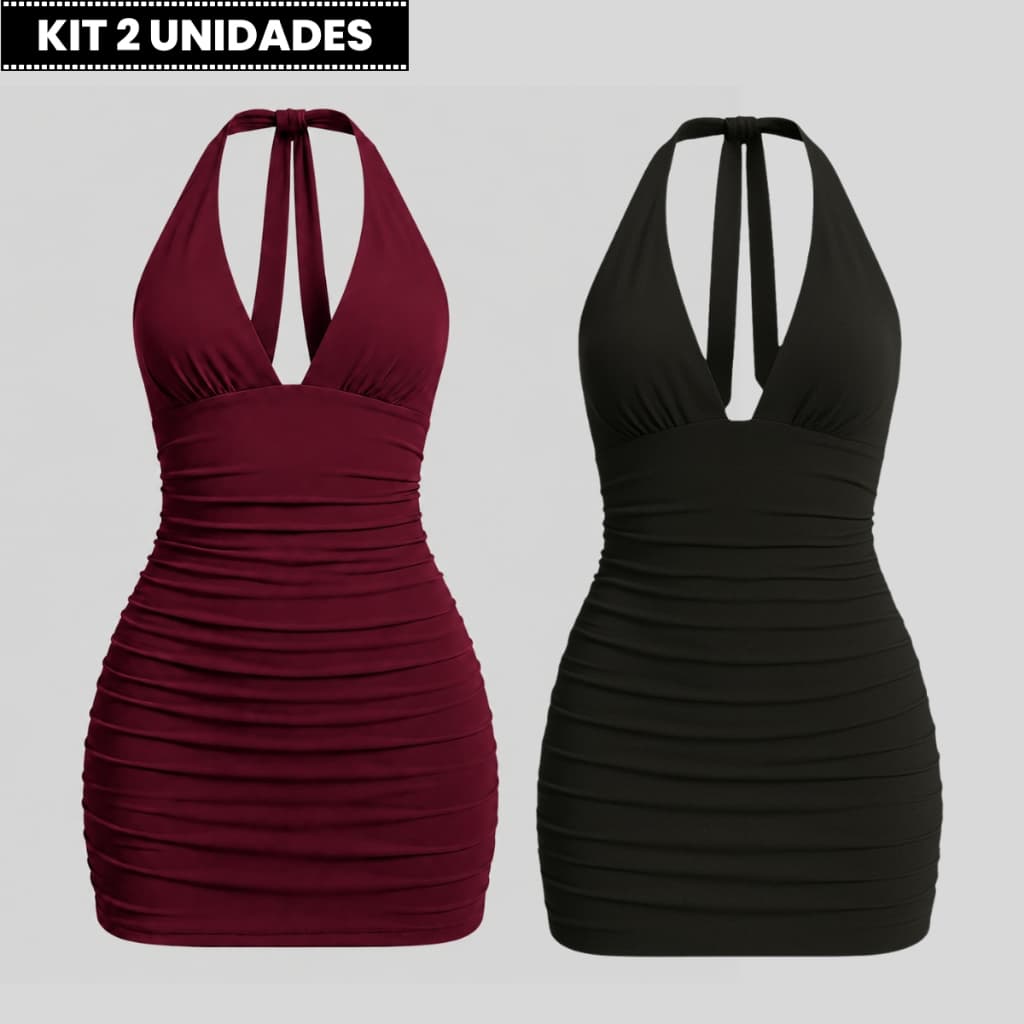 Kit 2 Vestidos Feminino Curto Frente Única | Costas Nua com Amarração