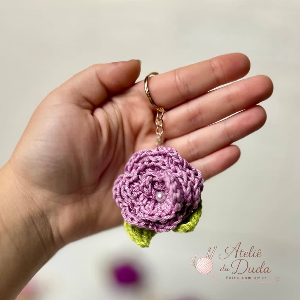Kit com 5 Chaveiros de Crochê fio Amigurumi Flor Lilás