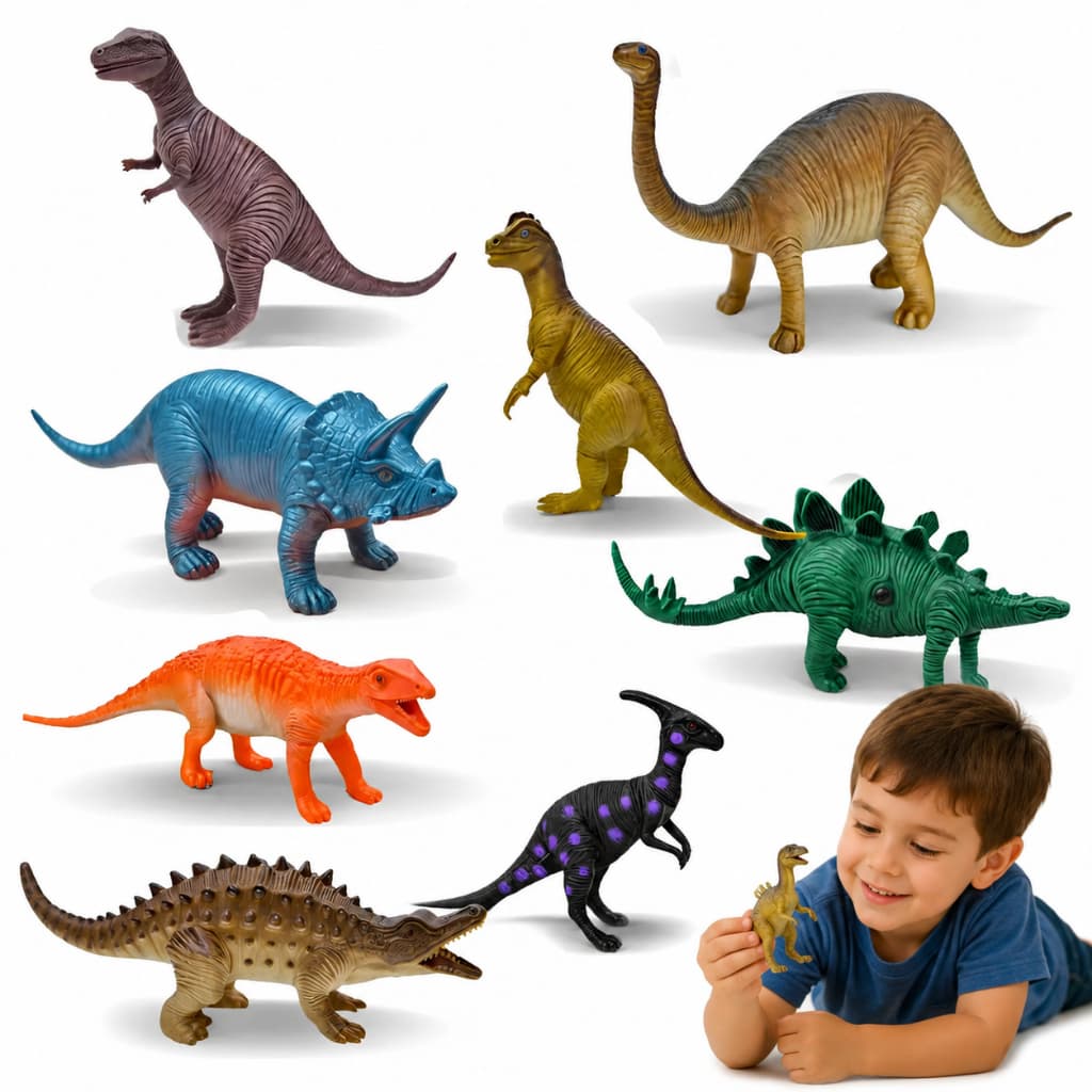 Kit 8 Dinossauros Grandes De Borracha Dino Jurassic Brinquedo Infantil Educativo Realista Brinquedo
