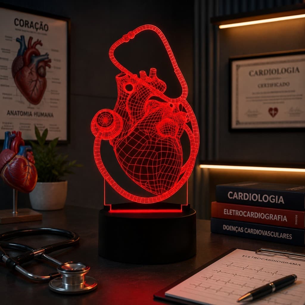 Luminária Led 3d | Cardiologista Médico 2 | Abajur Presente Criativo Decoração Multicores