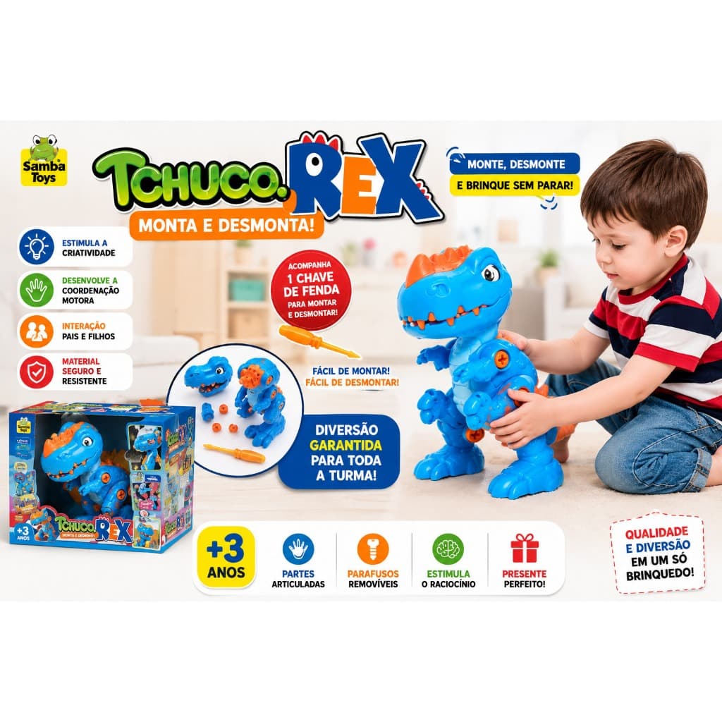 Brinquedo Dinossauro Tchuco.REX Desmontável com Chave – Brinquedo Educativo e Divertido!