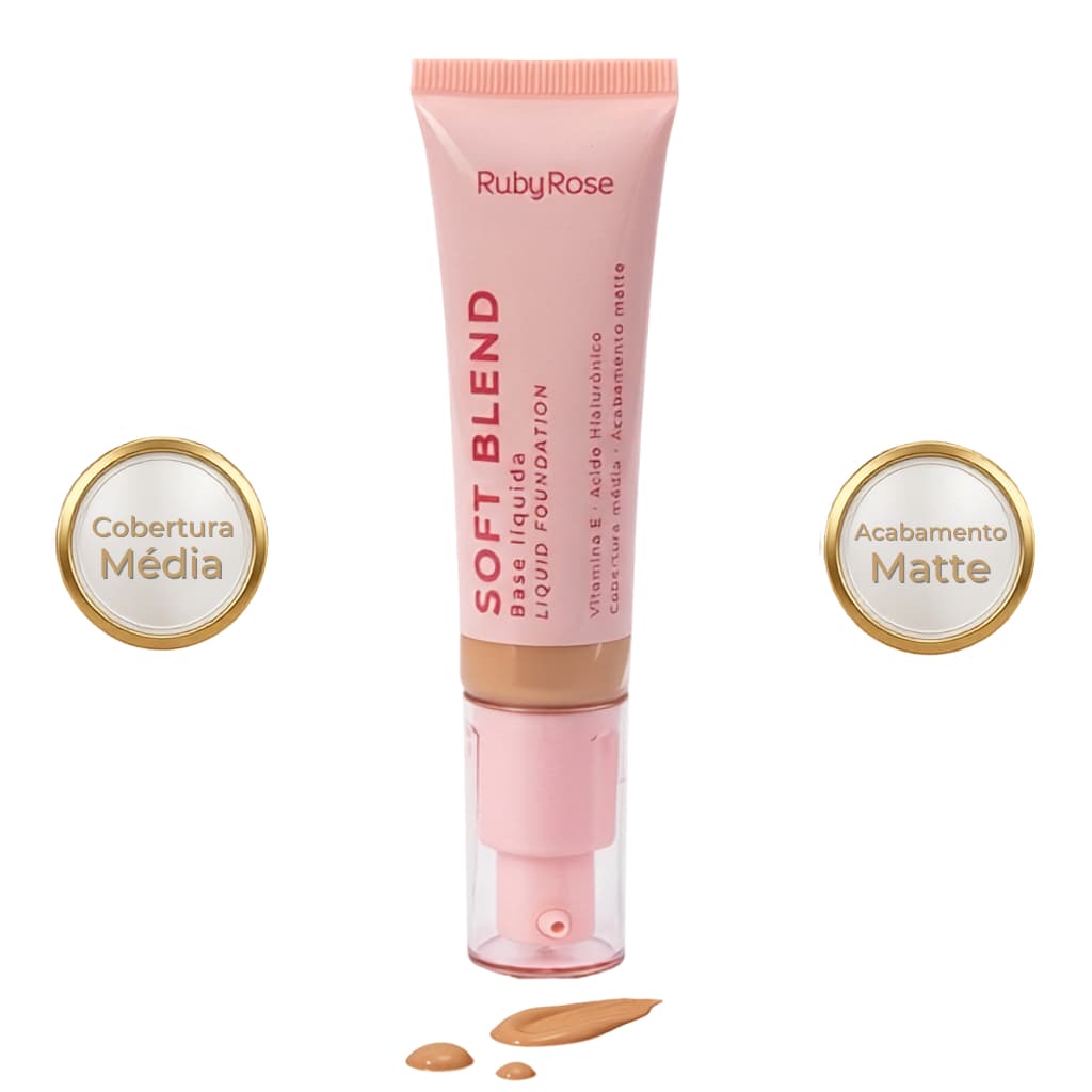 Base Líquida Ruby Rose Soft Blend, cobertura Média com Acabamento Matte 30g