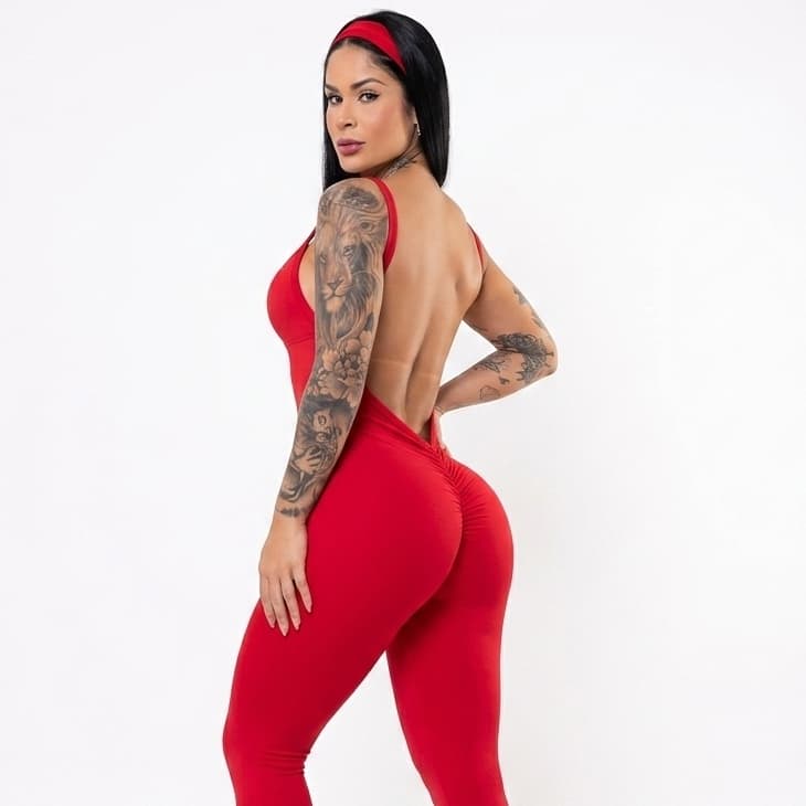 Macacão Academia Fitness Feminino Longo Compressão Suave Alta Elasticidade Modelador