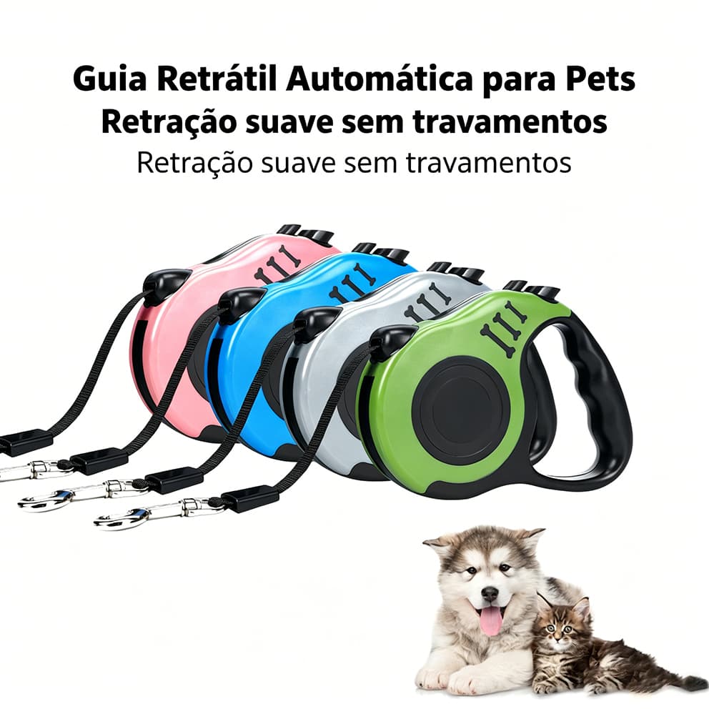 🐾 Coleira Guia Retrátil para Pet 🐶 Leve e Resistente 🚚 Envio Rápido