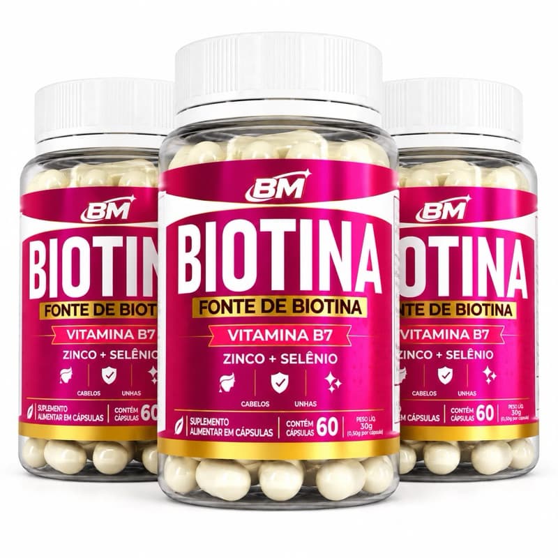 Kit 3 Biotinas Original Vitamina B7 60caps Suplemento para crescimento capilar
