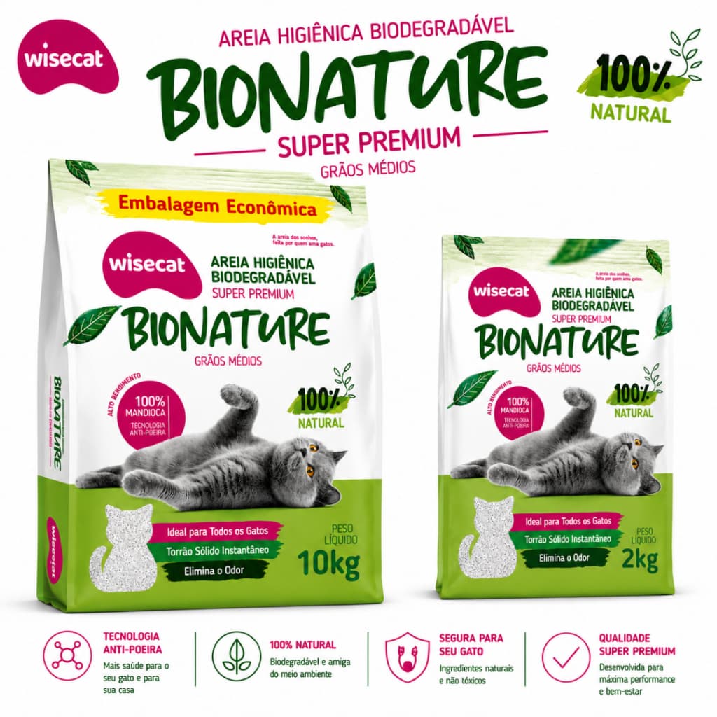 Areia Sanitária Bionature Grãos Médios Para Gatos