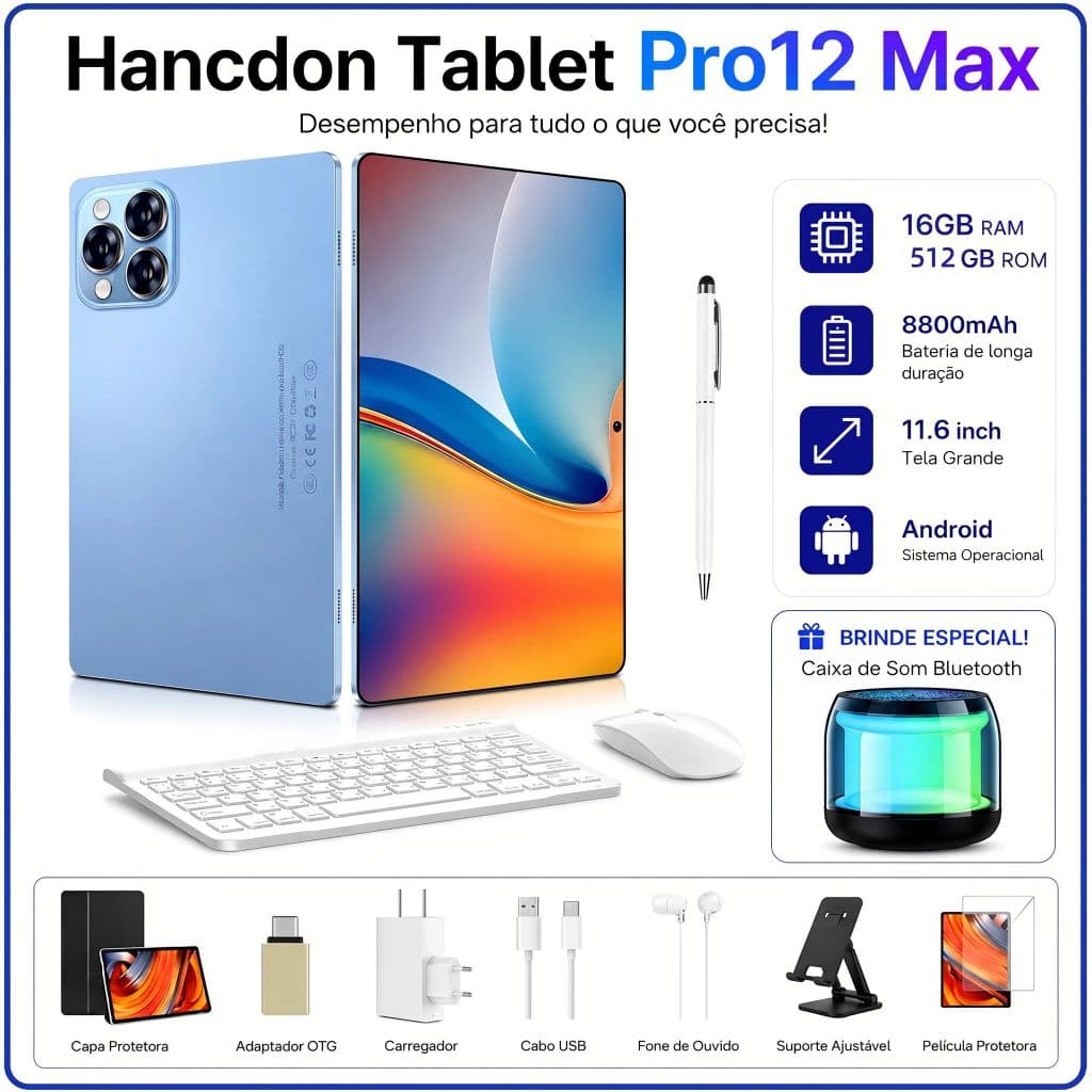Pro12 Max Tablet - 11.6" inch 16GB+512GB Android 8800mAh Ideal for studies and gaming - Combo with keyboard and Mouse