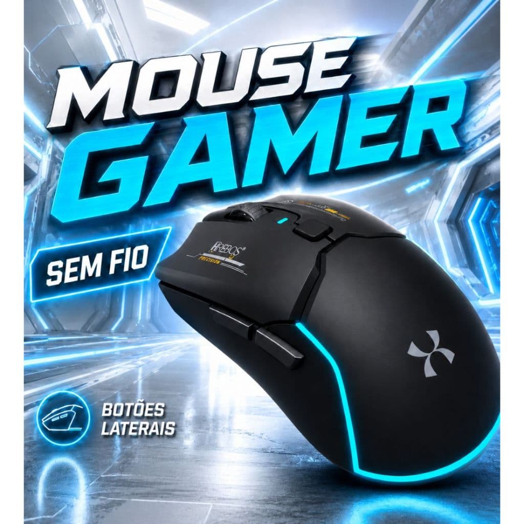 Mouse Gamer Sem Fio Hrebos Atlas RGB Bluetooth 2.4G Wireless Recarregável 2400DPI PC Notebook Preto