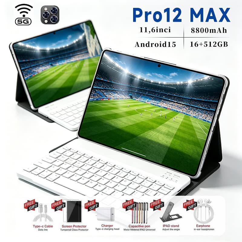Galaxy Tablet Pro12 MAX 11.6" 5G Android 15 - Tela 4K Ultra HD 10 Núcleos MTK6797 12GB RAM + 512GB ROM  Bateria 8800mAh