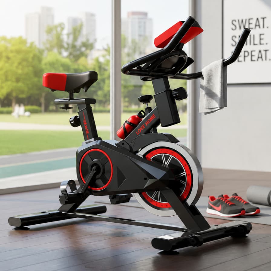Bicicleta Ergométrica Spinning Fitness Profissional Ajustável Silenciosa Suporta Até 120kg Preto e Vermelho