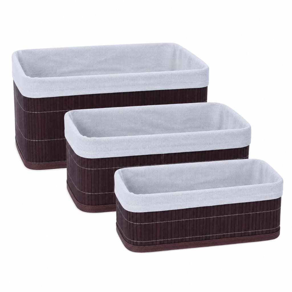 Kit 3 Cestos Organizadores de Bambu Dark com Forro Organizador Multiuso para Banheiro Cozinha Closet Lavanderia