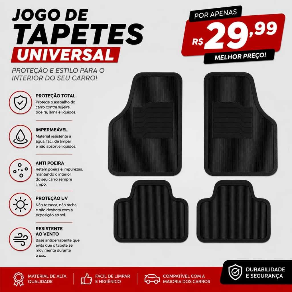 Tapete Automotivo Universal PVC 4 Peças Lavàvel Antiderrapante Para Carro