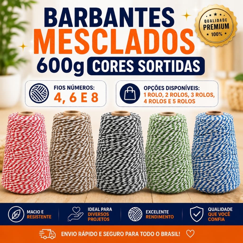 Barbantes Mesclados 600g Fios N° 4, 6 e 8 - Kits disponíveis - Cores Sortidas - Para Crochê e Artesanato
